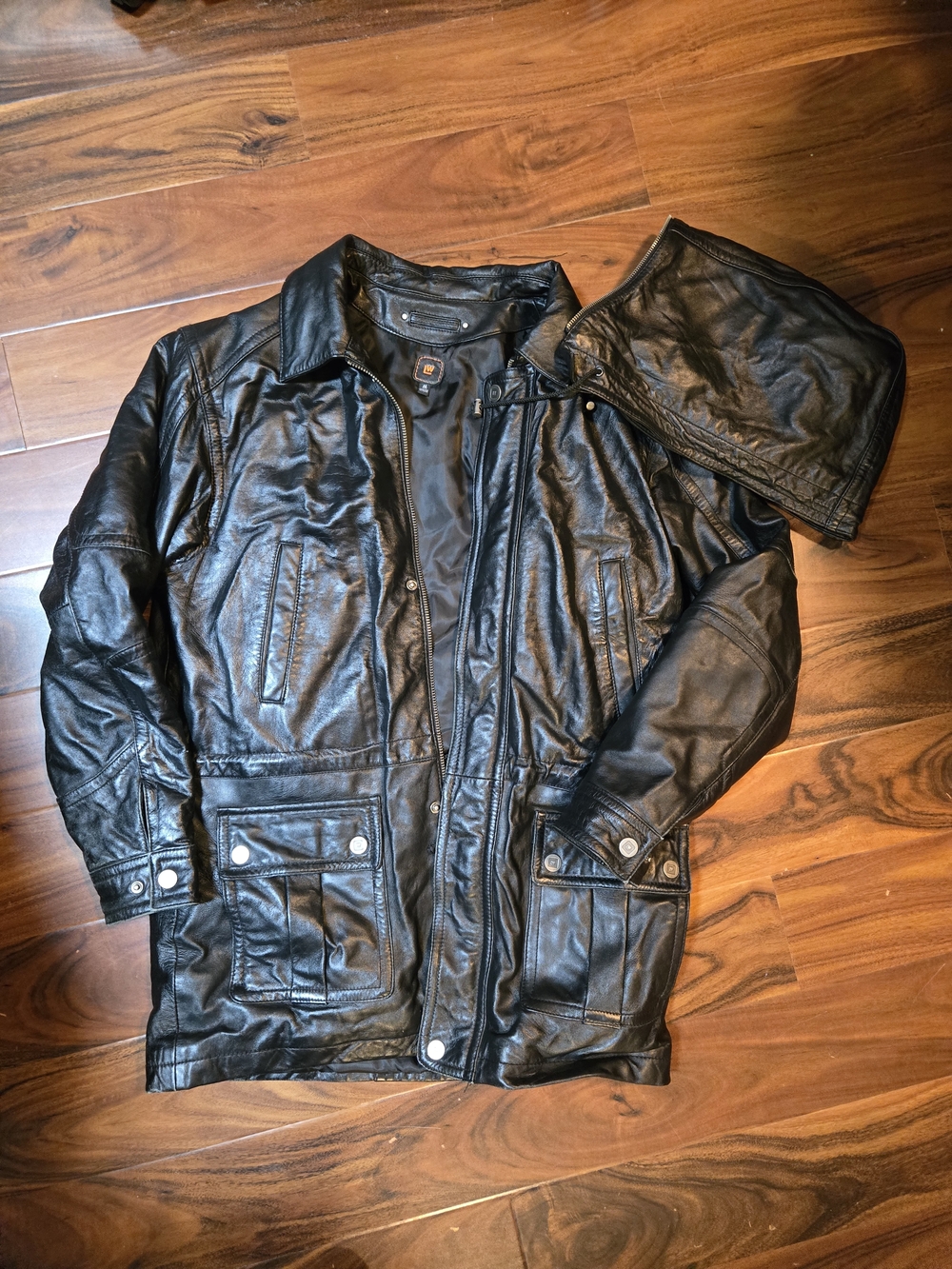Wilsons Leather Black Men's Trench Coat with Detachable Hood